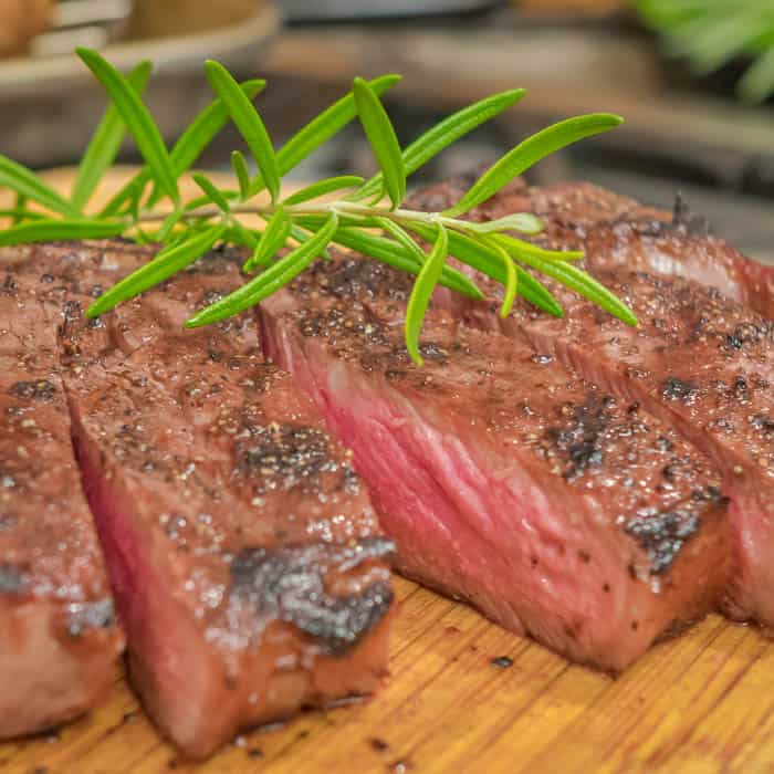 Perfectly grilled dry-aged Prime Beef Strip Steak. 