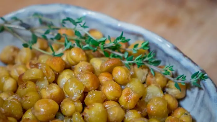 Crispy Air Fryer Roasted Chick Peas with Garlic and Thyme