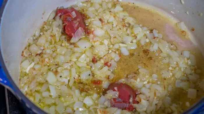 Sautéing onions and tomato paste