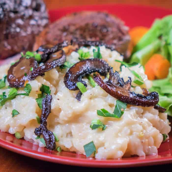 Oven Baked Risotto with Crispy Mushrooms