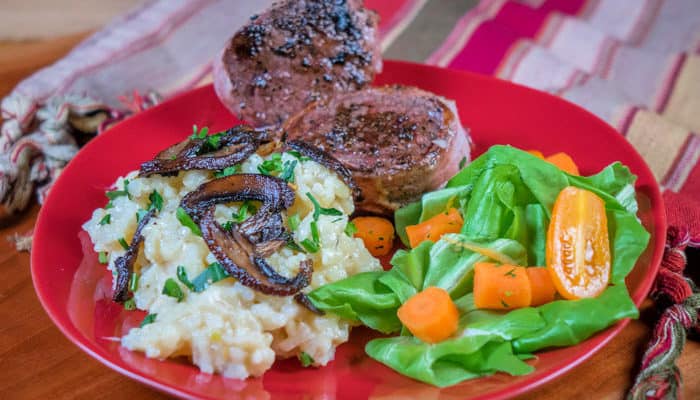 Oven Baked Risotto with Crispy Mushrooms