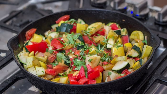 Sautéeing the veggies