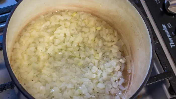 Sautéing the onion.