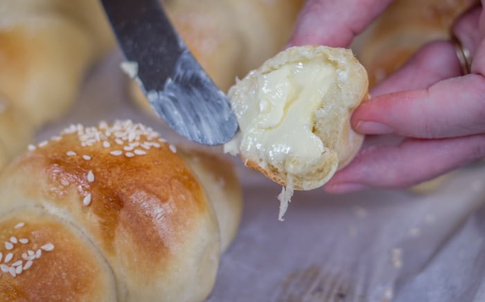 And once they're baked, it is your responsibility to perform the all-important taste test with butter. 