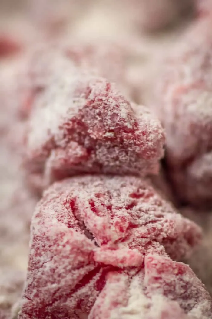 Closeup of the flour on the beef.