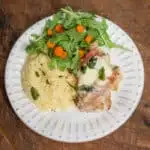 Chicken Saltibocca, served with couscous, and an arugula salad