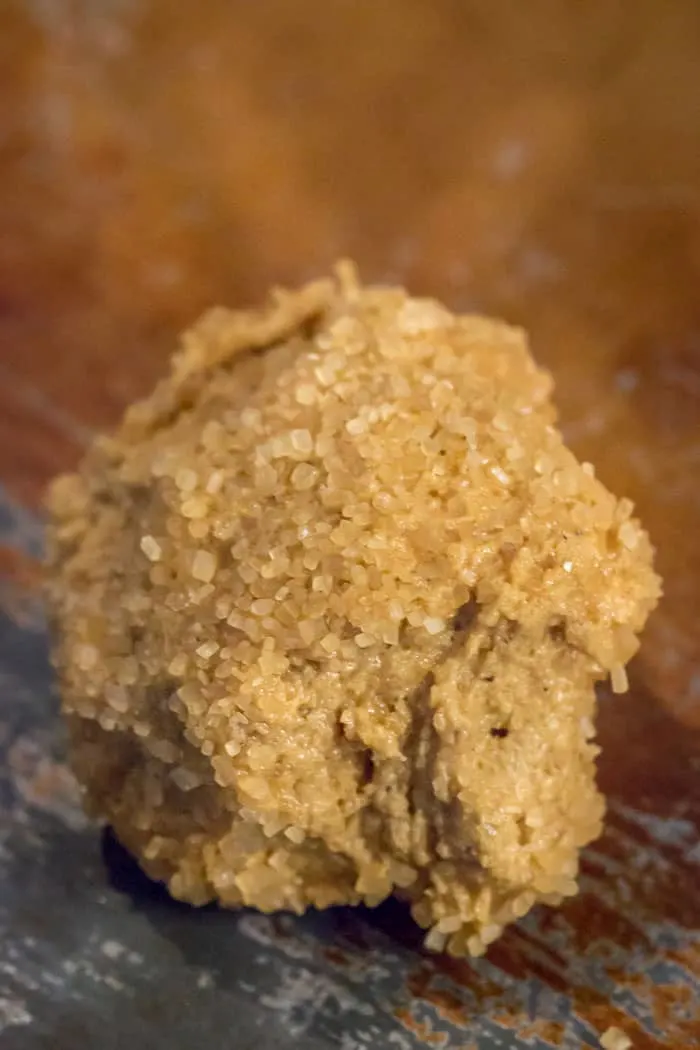 Raw Cookie Dough ball, rolled in Turbinado Sugar.