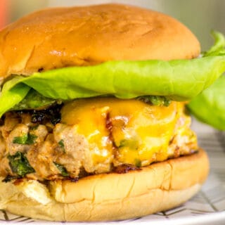 The plated juicy smashed turkey burger.