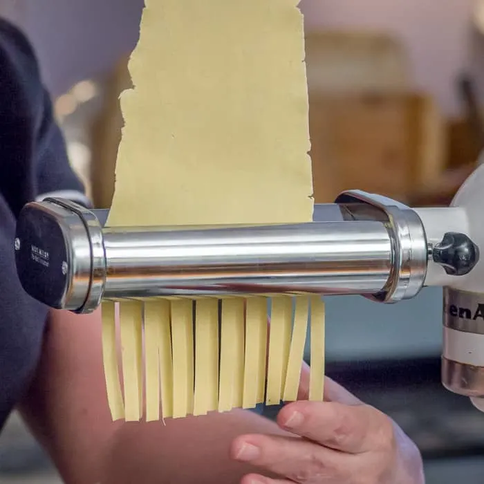 There is also a separate attachment that is for cutting. Mine has settings that will cut fettucine, Spaghetti, and Capellini (Angel Hair) pasta.