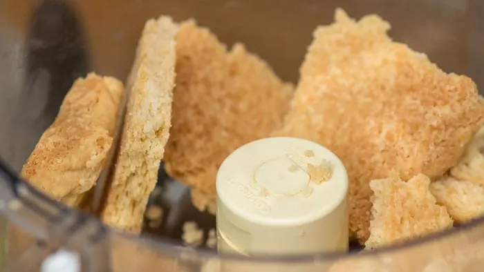 Crushing the shortbread with my food processor.