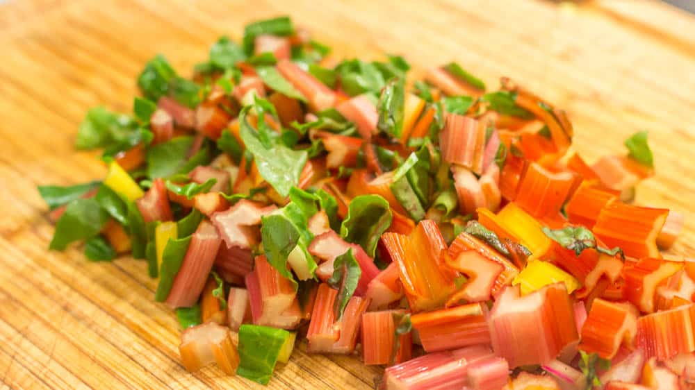 The chopped up stems of my Swiss Rainbow Chard.