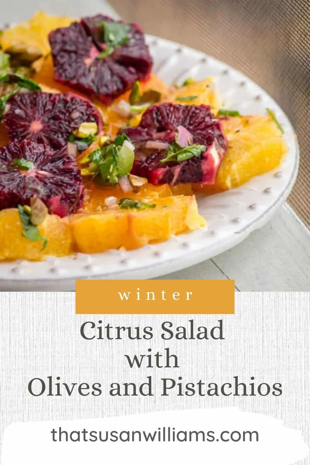 Pinterest Pin for Winter Salad with Olives and Pistachios