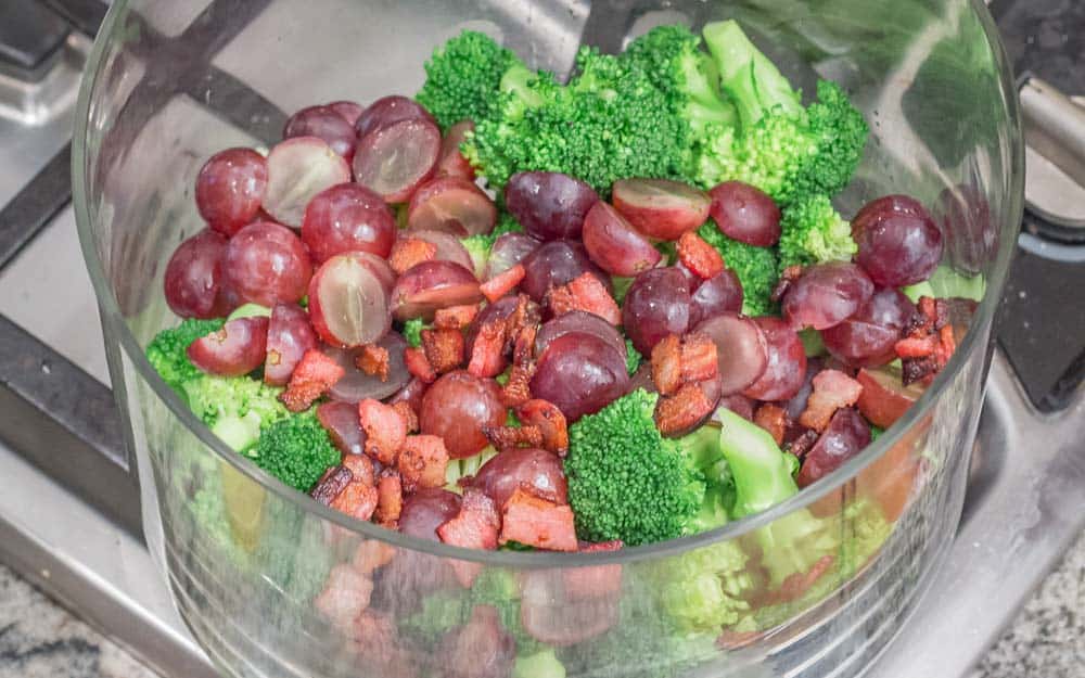 Combining the broccoli and grapes.