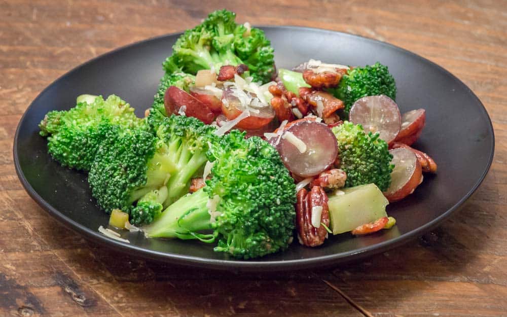 A plate of broccoli salad.