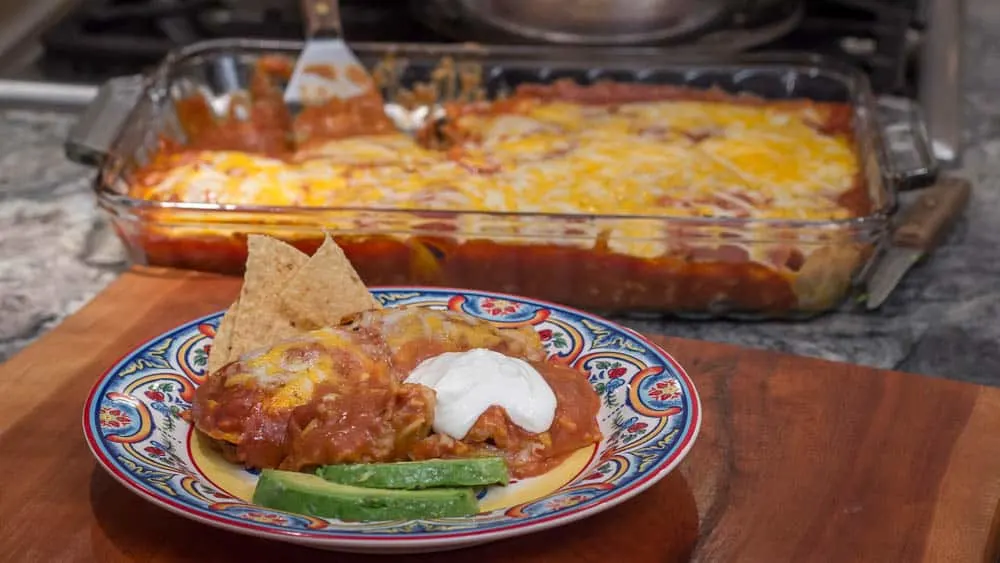 The plate and the pan of venison enchiladas.