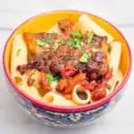 Permalink to: Oxtail Braised in Wine Oxtail Braised in Wine, served over Rigatoni pasta.