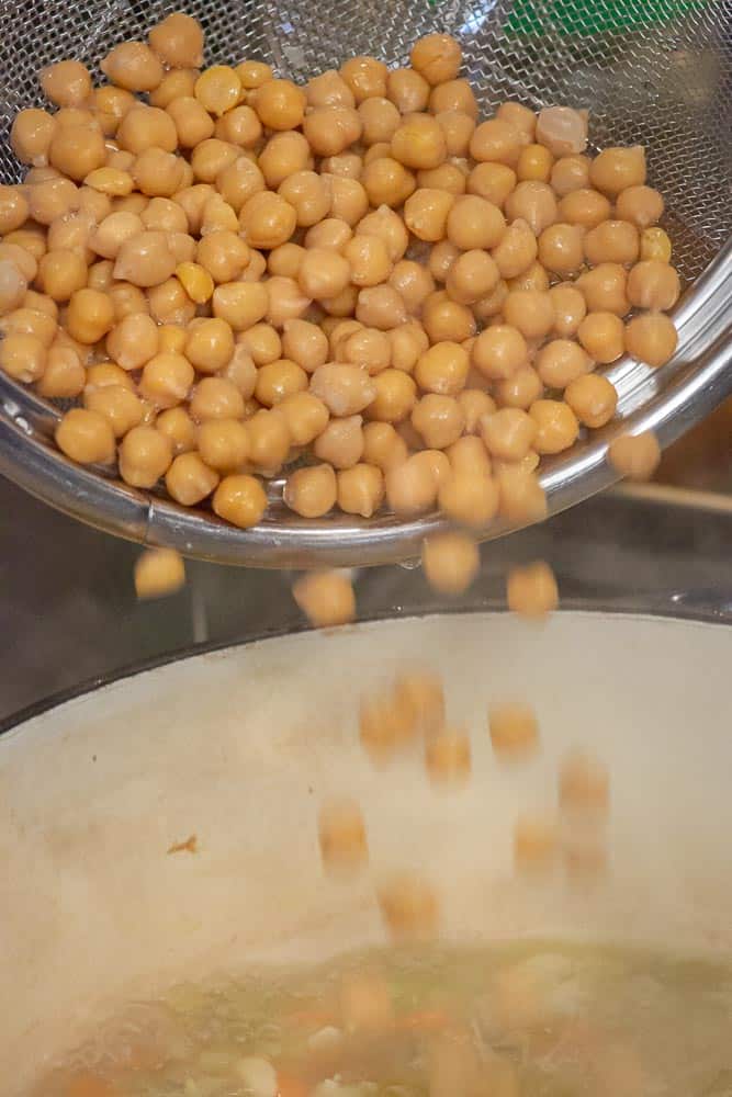 Adding the chickpeas/garbanzo beans.