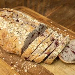Cranberry Pecan Sourdough bread, sliced.