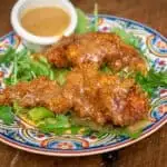 Permalink to: Wild Turkey Tenders with Honey Mustard Dipping Sauce Wild Turkey Tenders with Honey Mustard Dipping Sauce on a bed of arugula.
