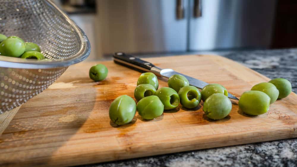 Because Ascolana olives are more difficult to find where I live, I substituted another variety called Castlevetrano olives. They are bright green, firm, and have a nutty flavor.