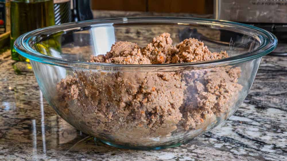 Here is the puréed meat mixture. Meat paste!