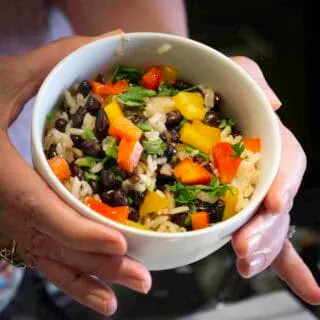 A bowl of Gallo Pinto: black beans and rice, Costa Rican style