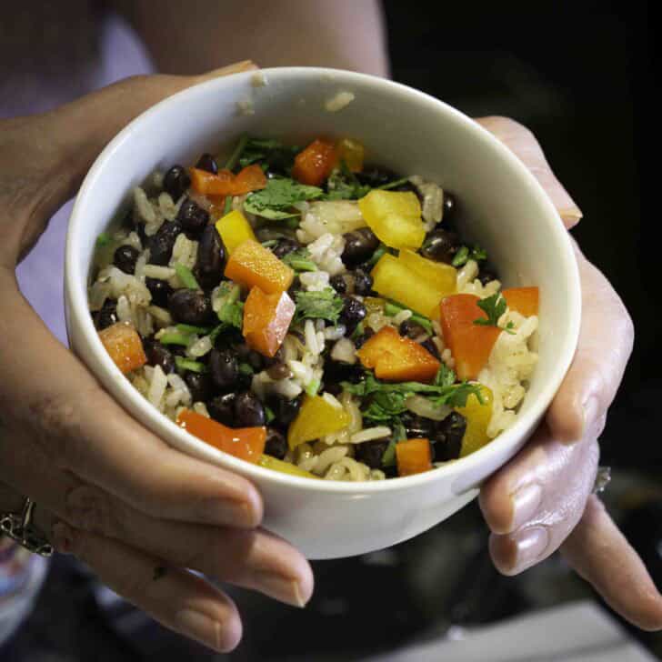 A bowl of Gallo Pinto: black beans and rice, Costa Rican style