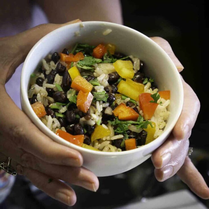 A bowl of Gallo Pinto: black beans and rice, Costa Rican style