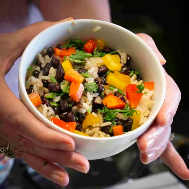 A bowl of Gallo Pinto: black beans and rice, Costa Rican style